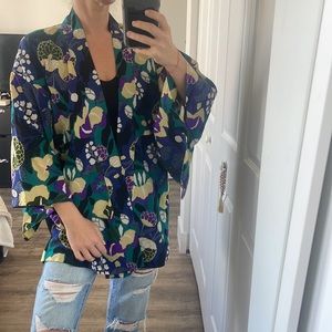 Sou Sou hand printed Japanese kimono Blue Purple Flowers